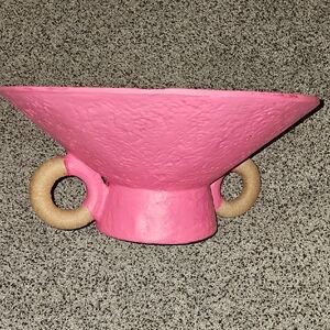 World Market Craft Painted Pink Textured Decorative Bowl Artisan Unique